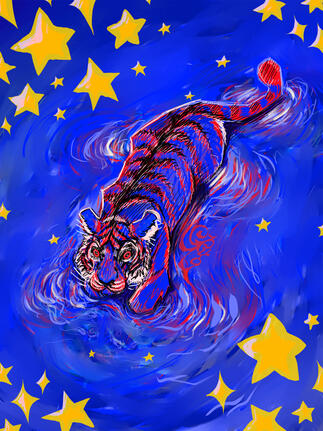 complicated full body tiger in water